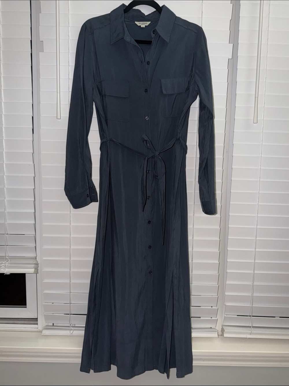 Max Studio Long Sleeve Button-Front Shirt Dress in Charcoal